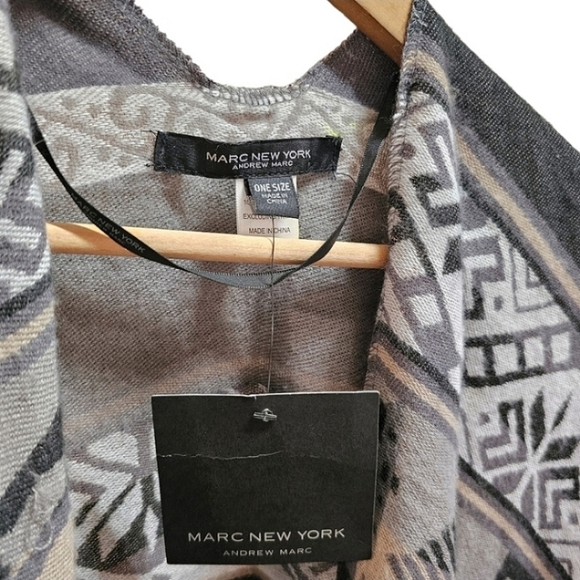 Marc New York Poncho One Size Gray Southwestern Aztec Warm Cozy Western Outdoor - Picture 12 of 15
